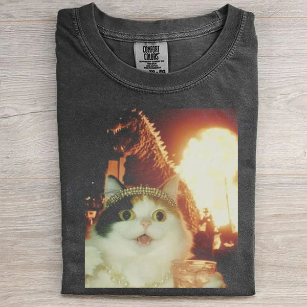 Funny Cat Godzilla Graphic Tee
